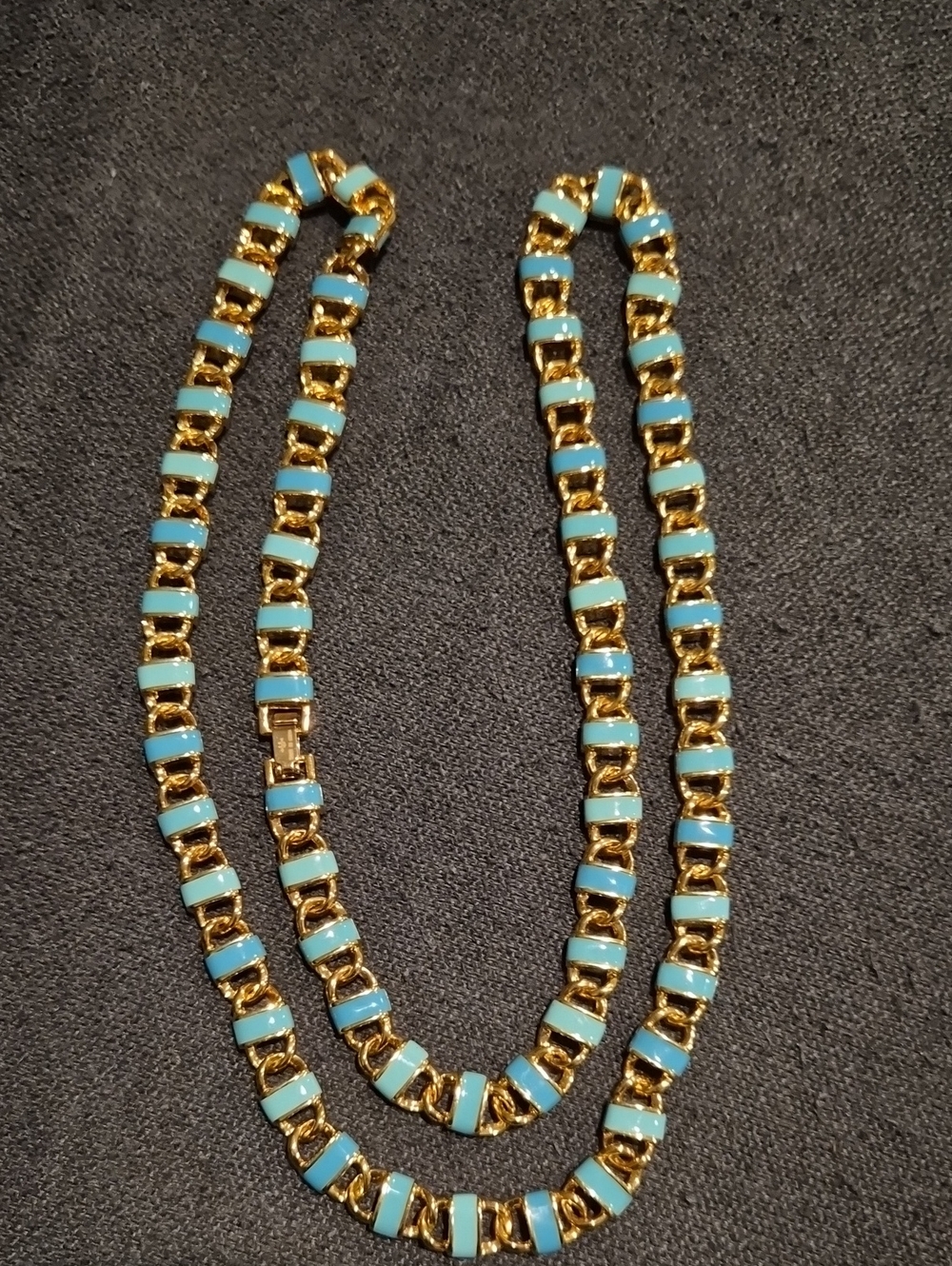 Heavy Goldtone & Turquoise enamel  Link Necklace - Marked Uncas